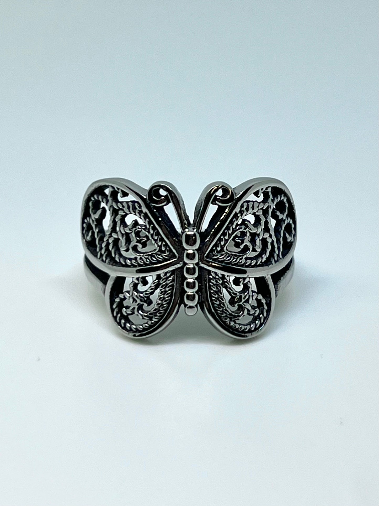 Silvery Stainless Steel Butterfly Ring