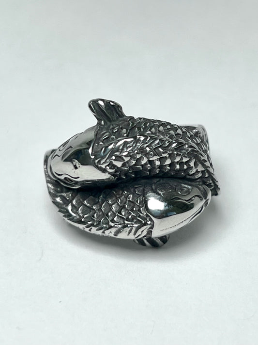 Silvery Stainless Steel Koi Fish Ring