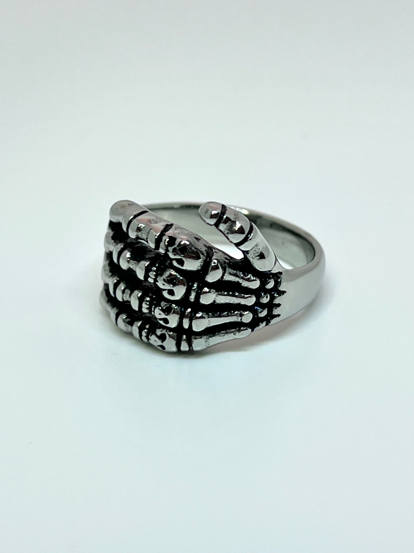 Silvery Stainless Steel Skeleton Hand Ring