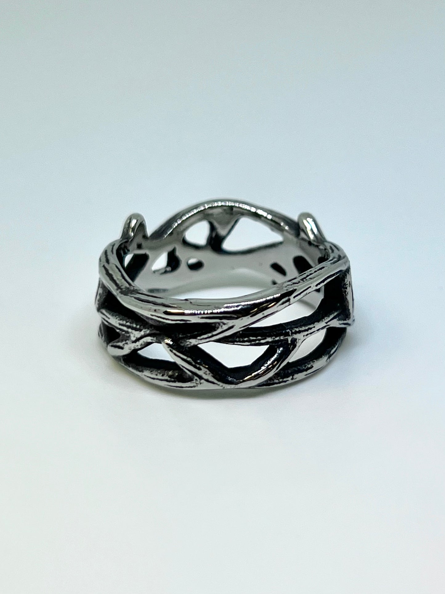 Silvery Stainless Steel Tree Crown Ring