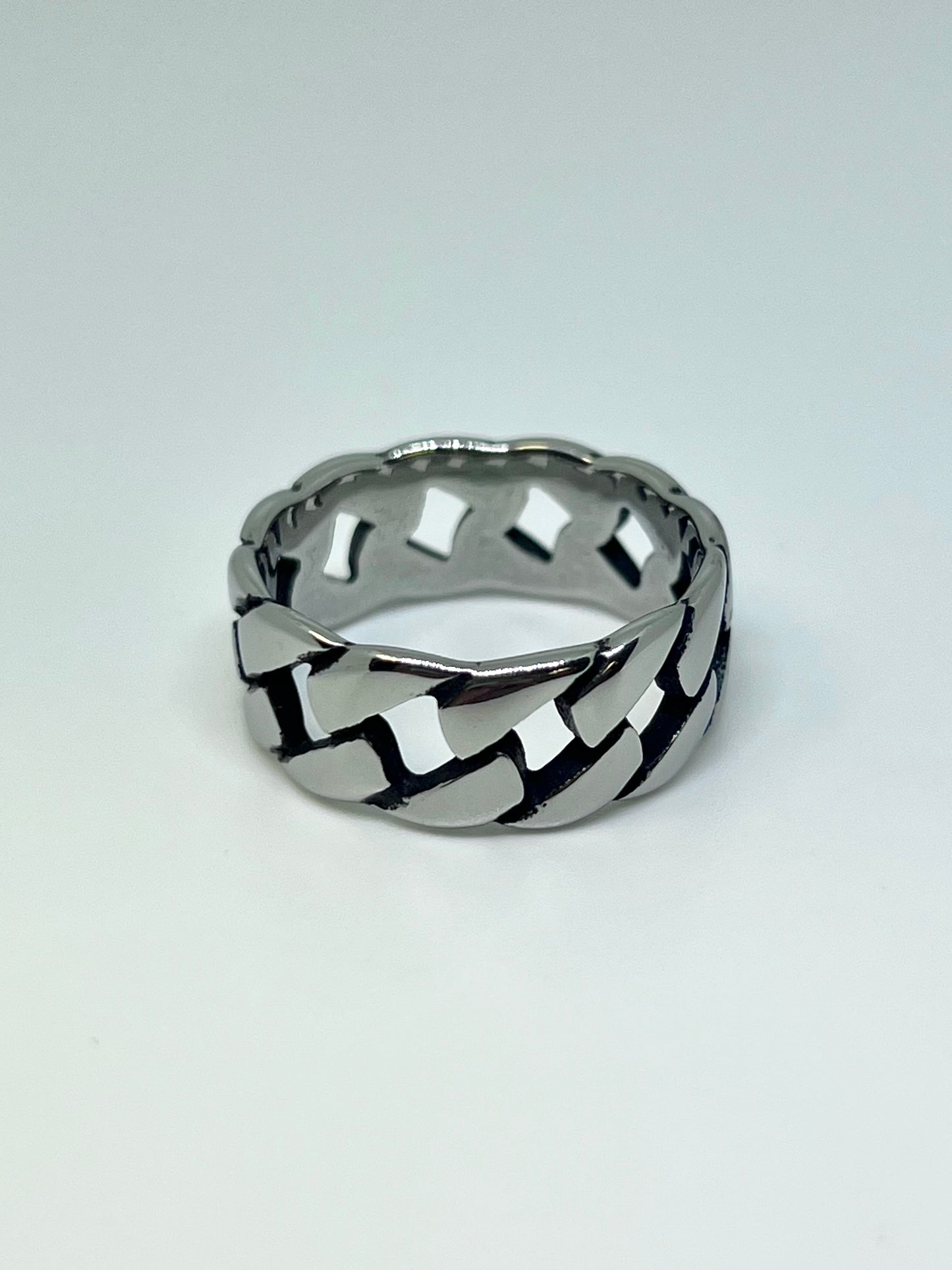 Silvery Stainless Steel Cuban Chain Link Ring