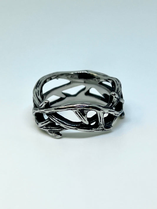 Silvery Stainless Steel Tree Crown Ring