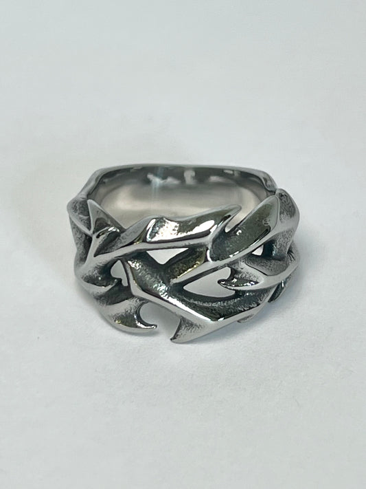 Silvery Stainless Steel Entwined Branch Ring