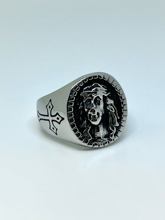 Silvery Stainless Steel Jesus Signet Ring