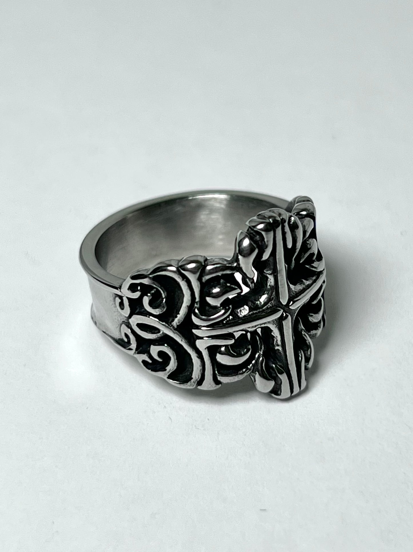 Silvery Stainless Steel Antique Cross Ring