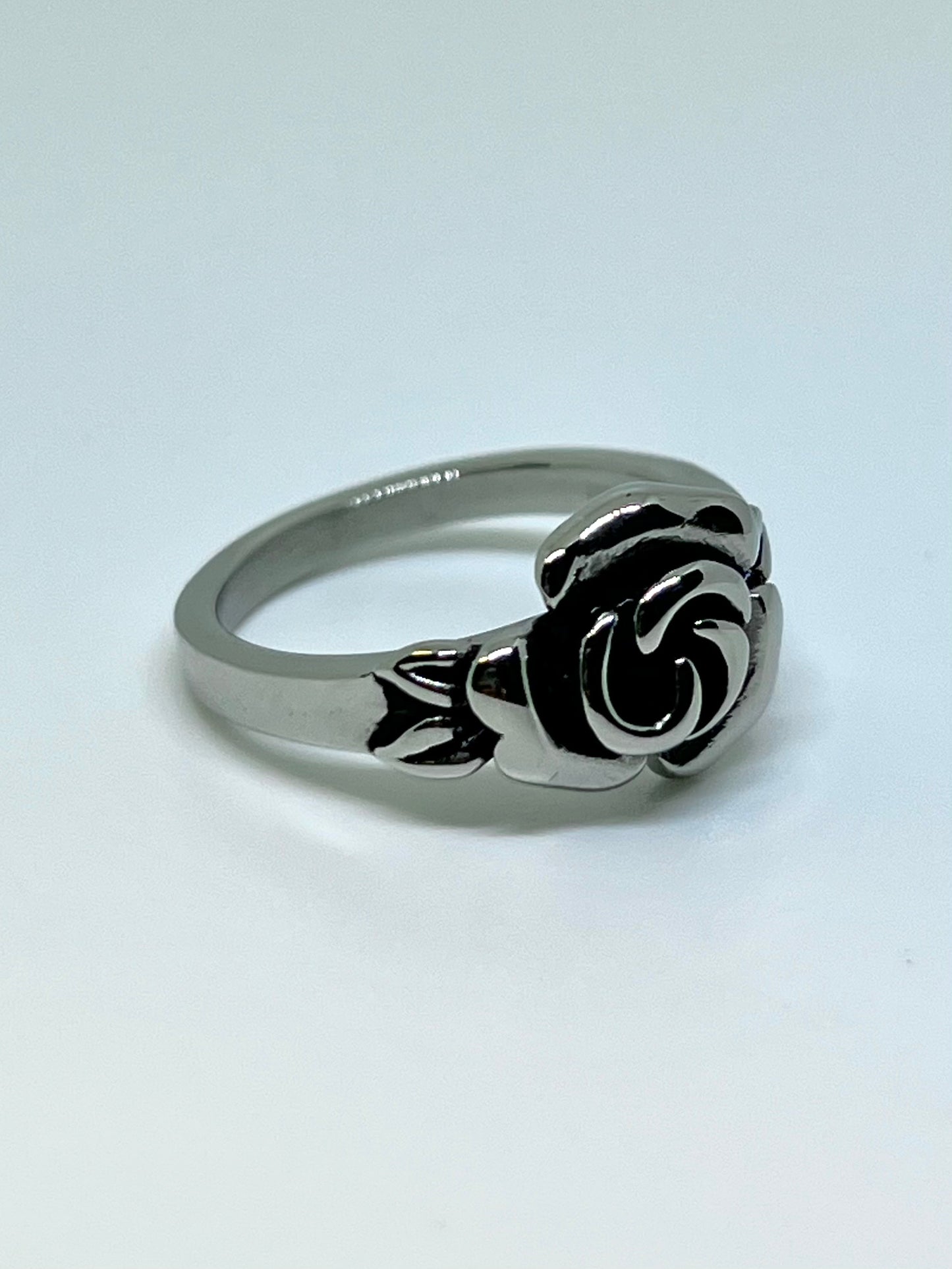 Silvery Stainless Steel Rose Ring