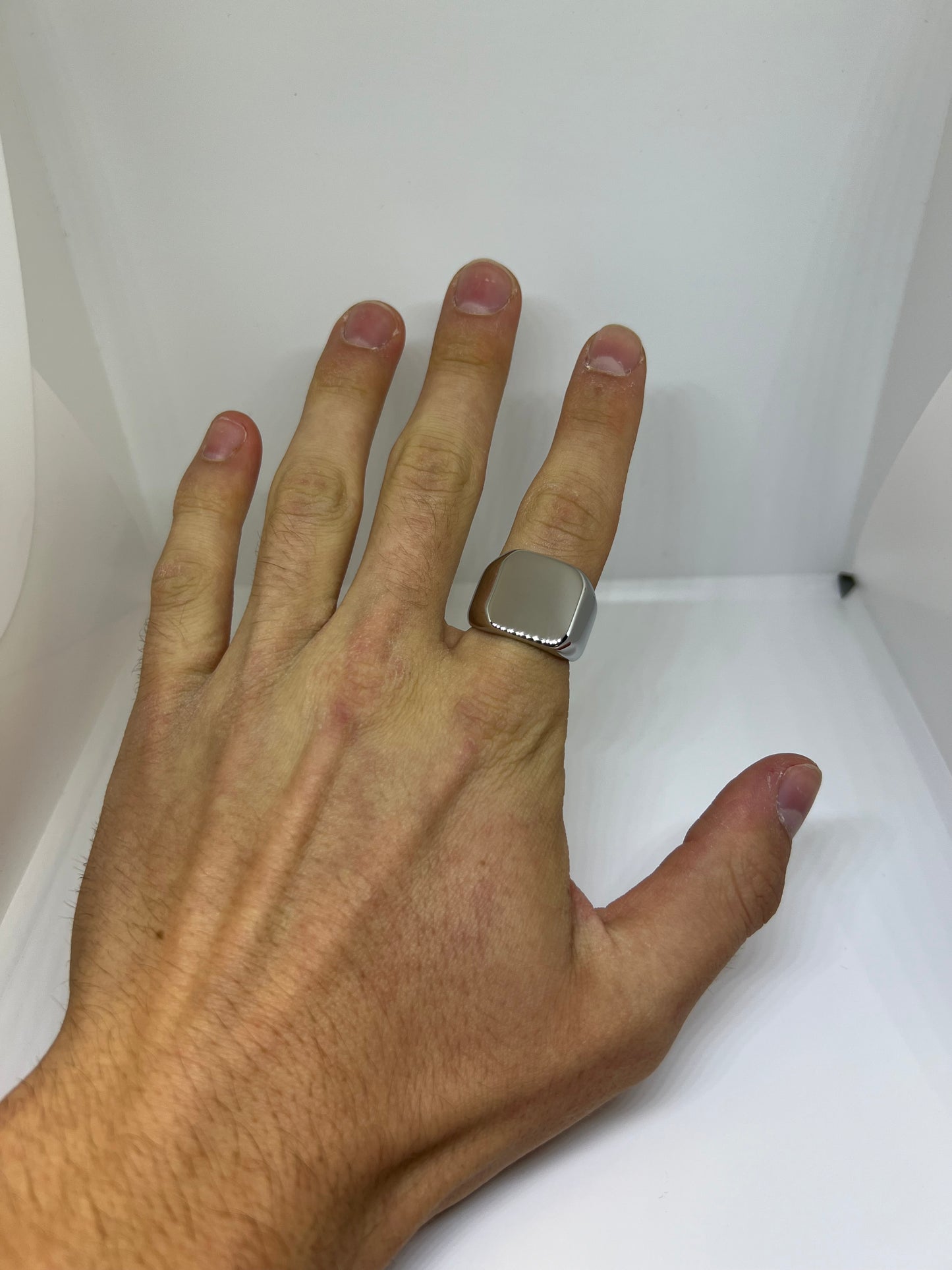 Silvery Stainless Steel Glossy Square Signet Ring