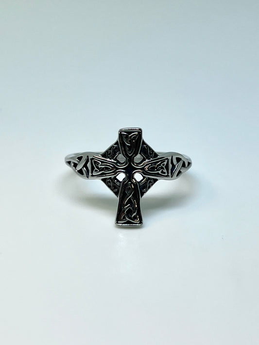 Silvery Stainless Steel Celtic Cross Ring