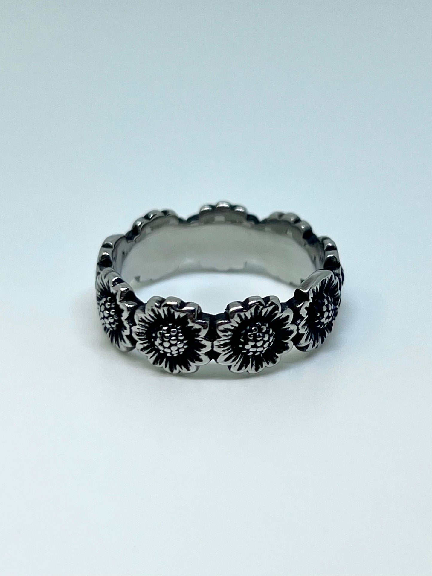 Silvery Stainless Steel Sunflower Ring