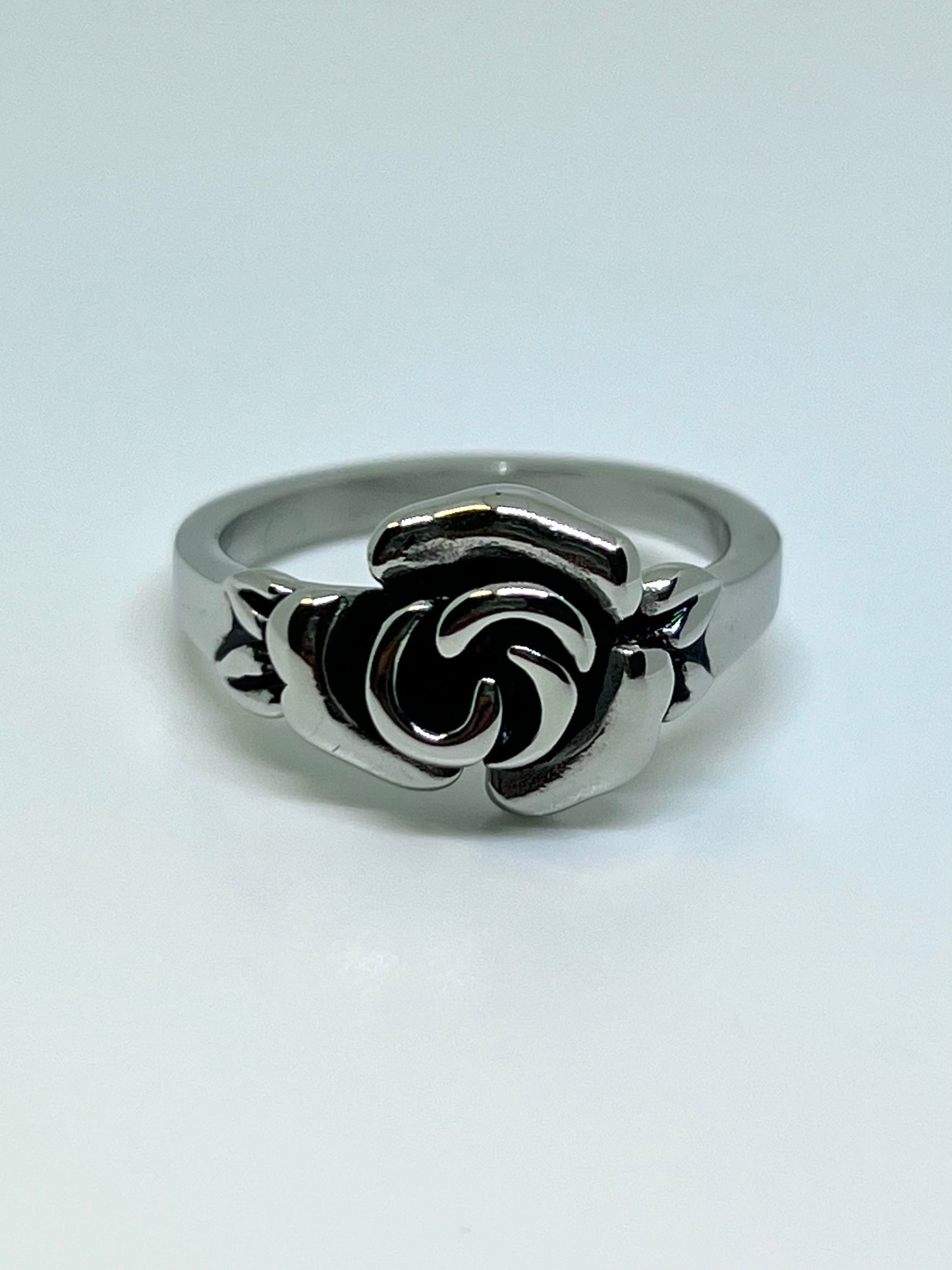 Silvery Stainless Steel Rose Ring