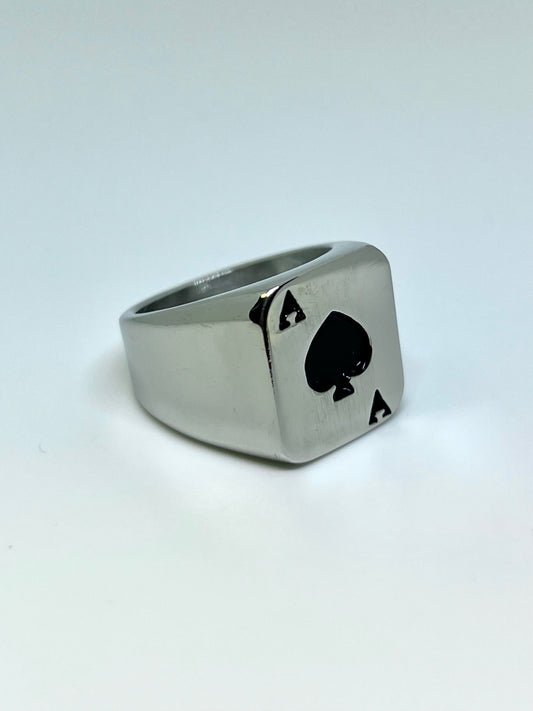 Silvery Stainless Steel Ace of Spades Signet Ring