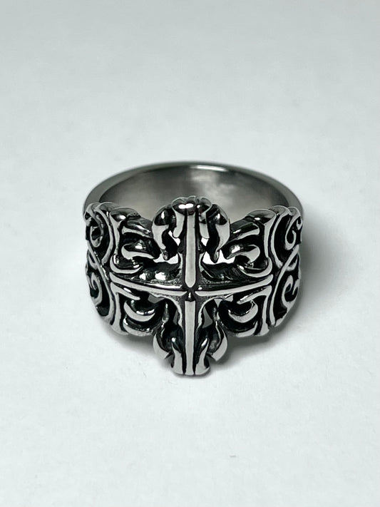 Silvery Stainless Steel Antique Cross Ring