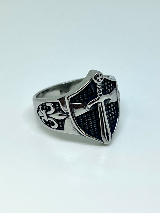 Silvery Stainless Steel Sword Shield Ring