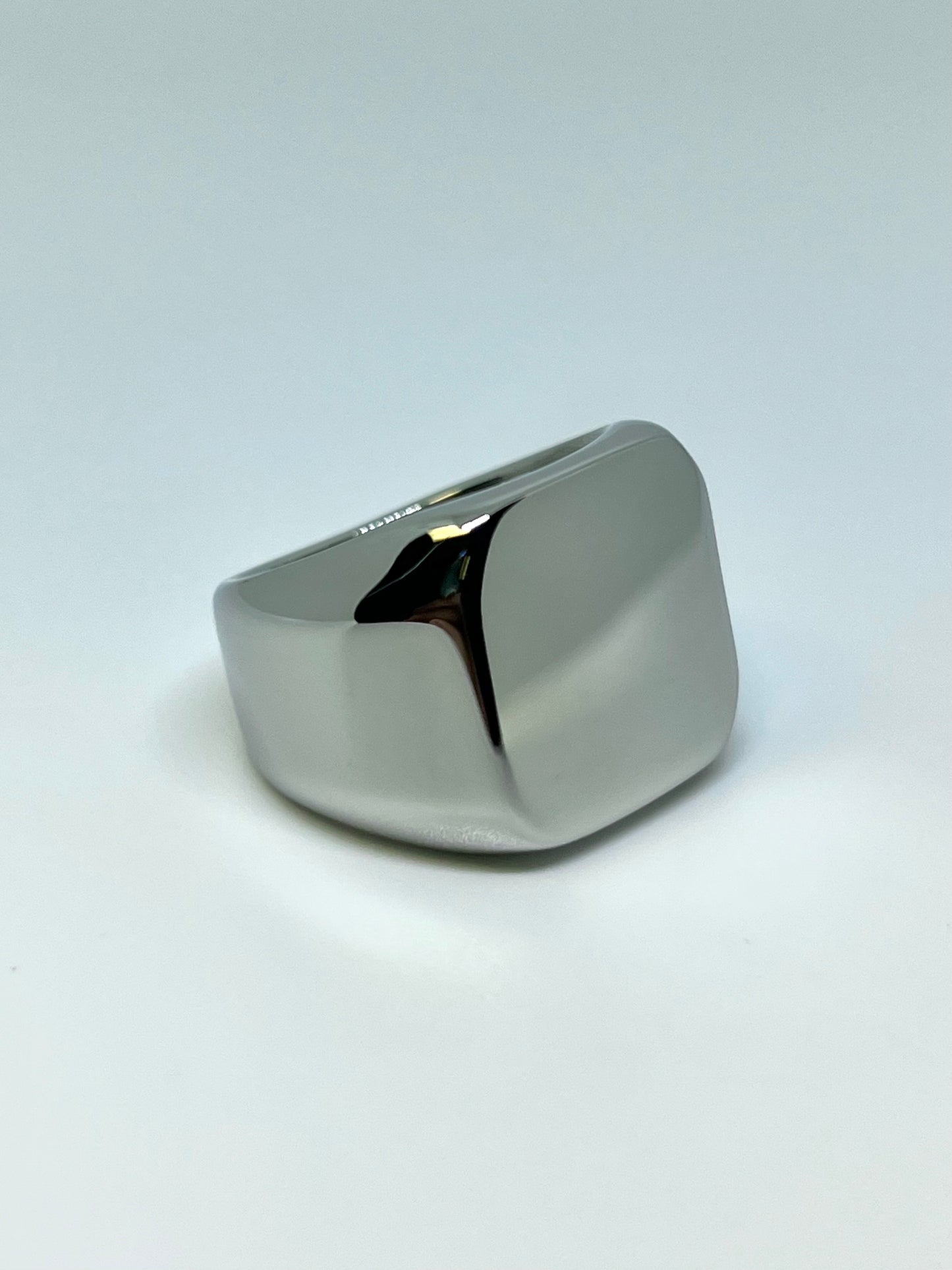 Silvery Stainless Steel Glossy Square Signet Ring