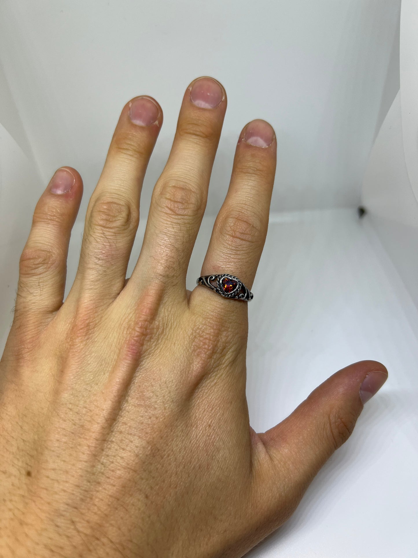 Silvery Stainless Steel Ring with Red Heart CZ Gem