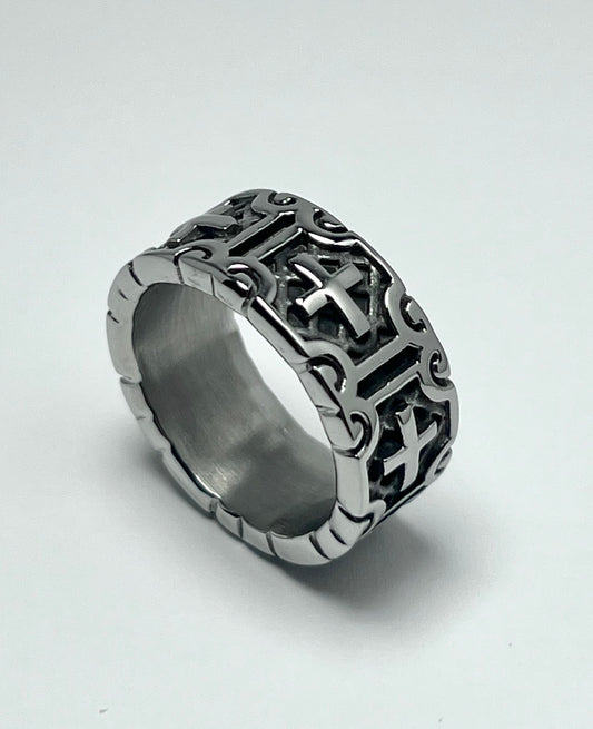 Silvery Stainless Steel Vintage Cross Ring