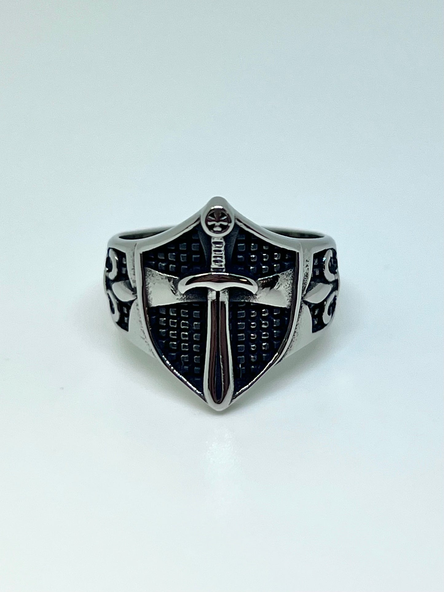 Silvery Stainless Steel Sword Shield Ring