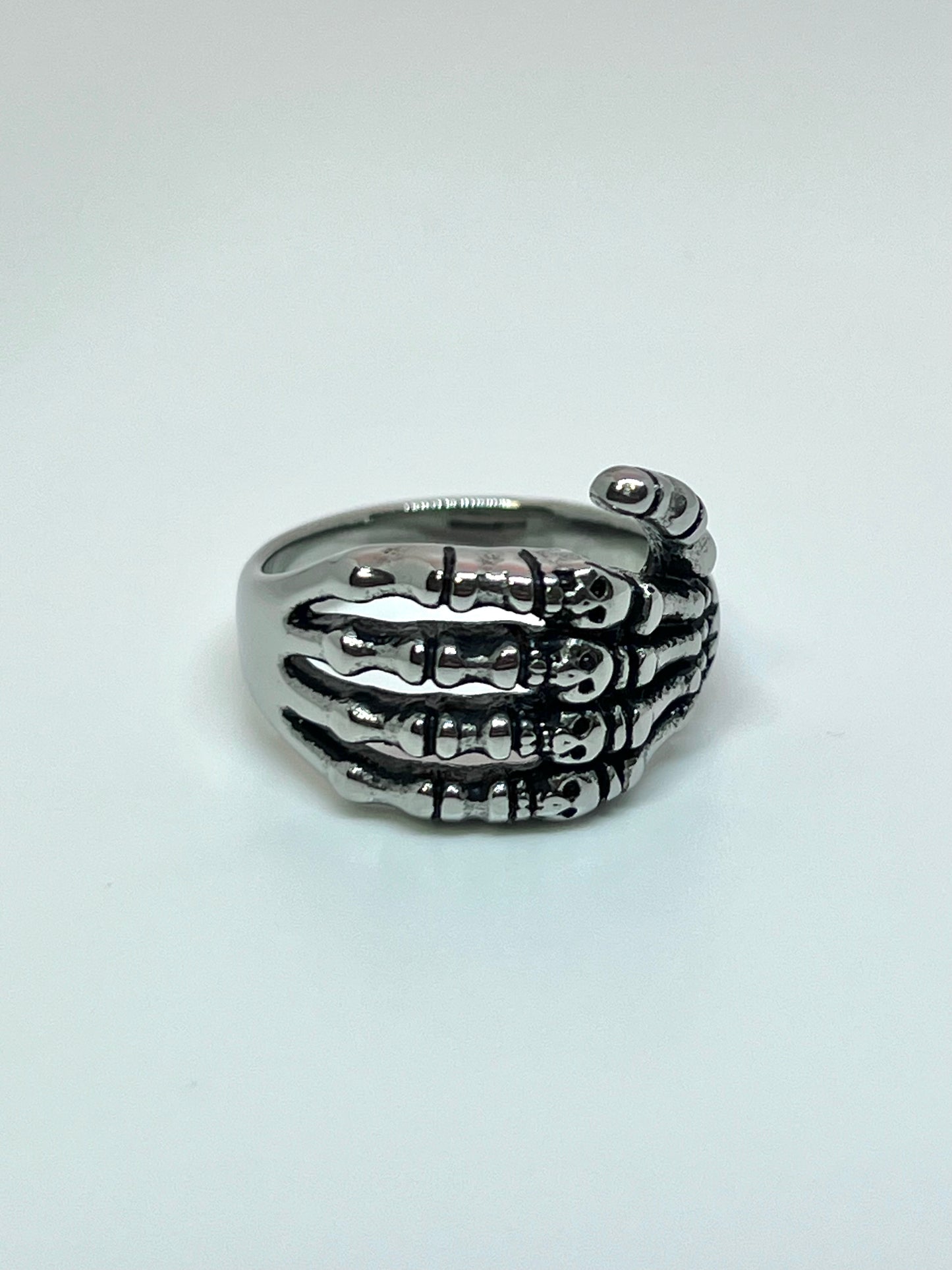 Silvery Stainless Steel Skeleton Hand Ring