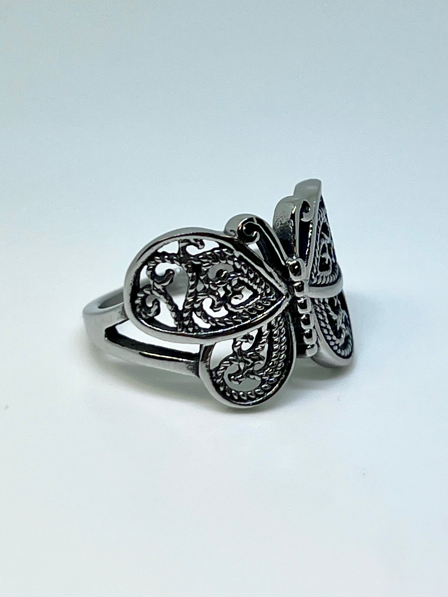 Silvery Stainless Steel Butterfly Ring