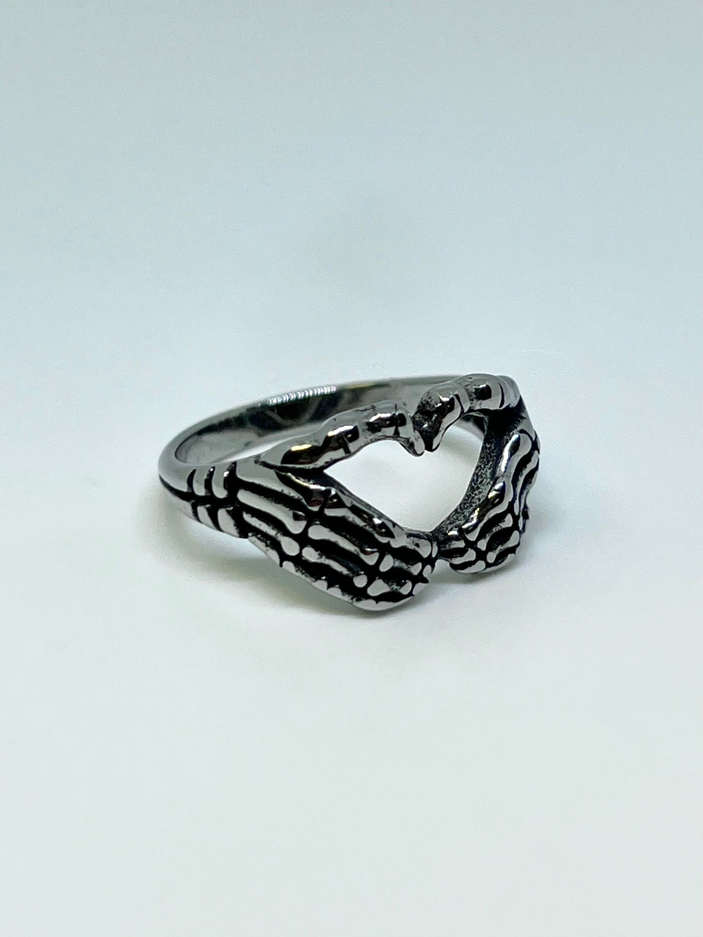 Silvery Stainless Steel Heart Hands Ring