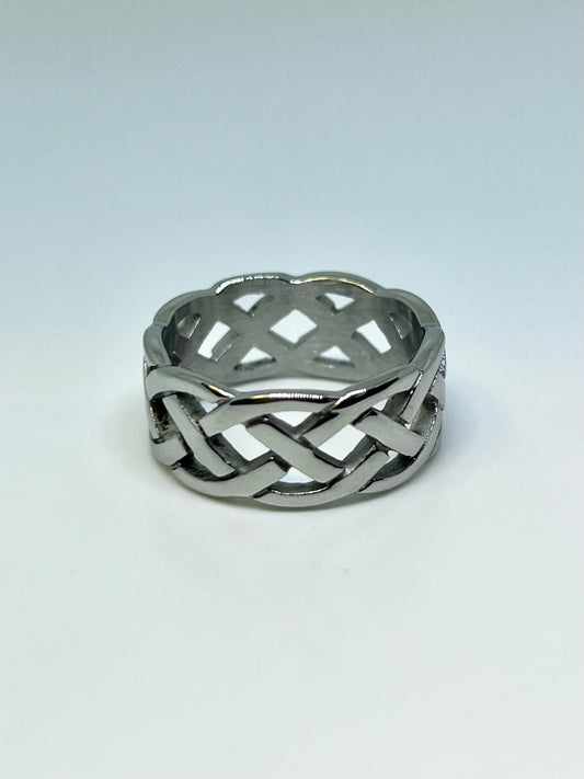 Silvery Stainless Steel Lattice Ring