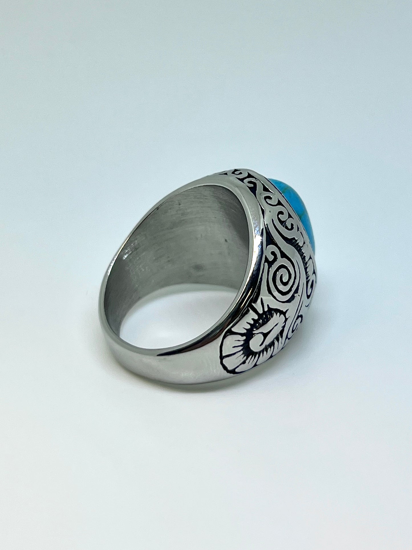 Silvery Stainless Steel Blue Stone Ring