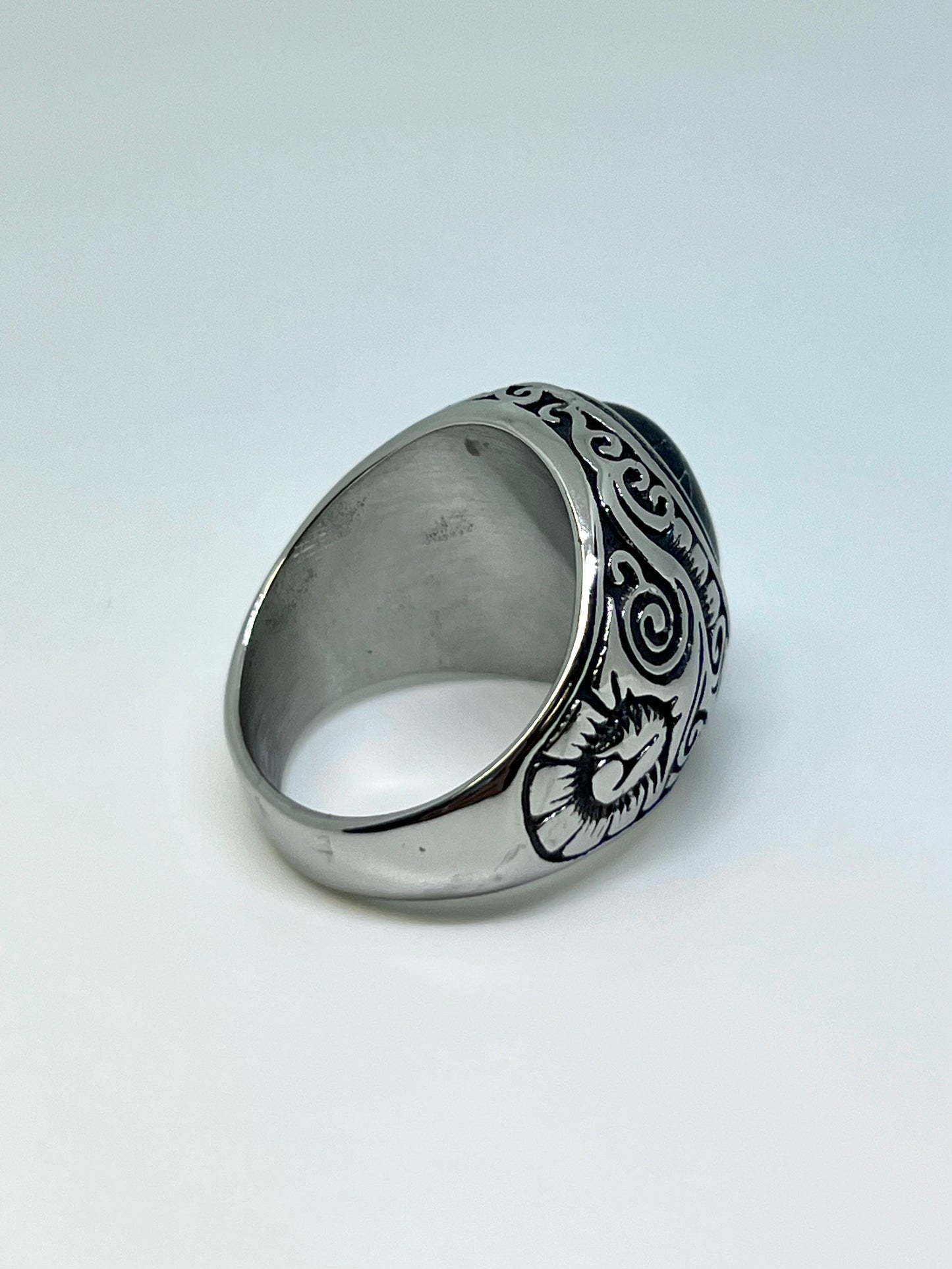 Silvery Stainless Steel Black Stone Ring