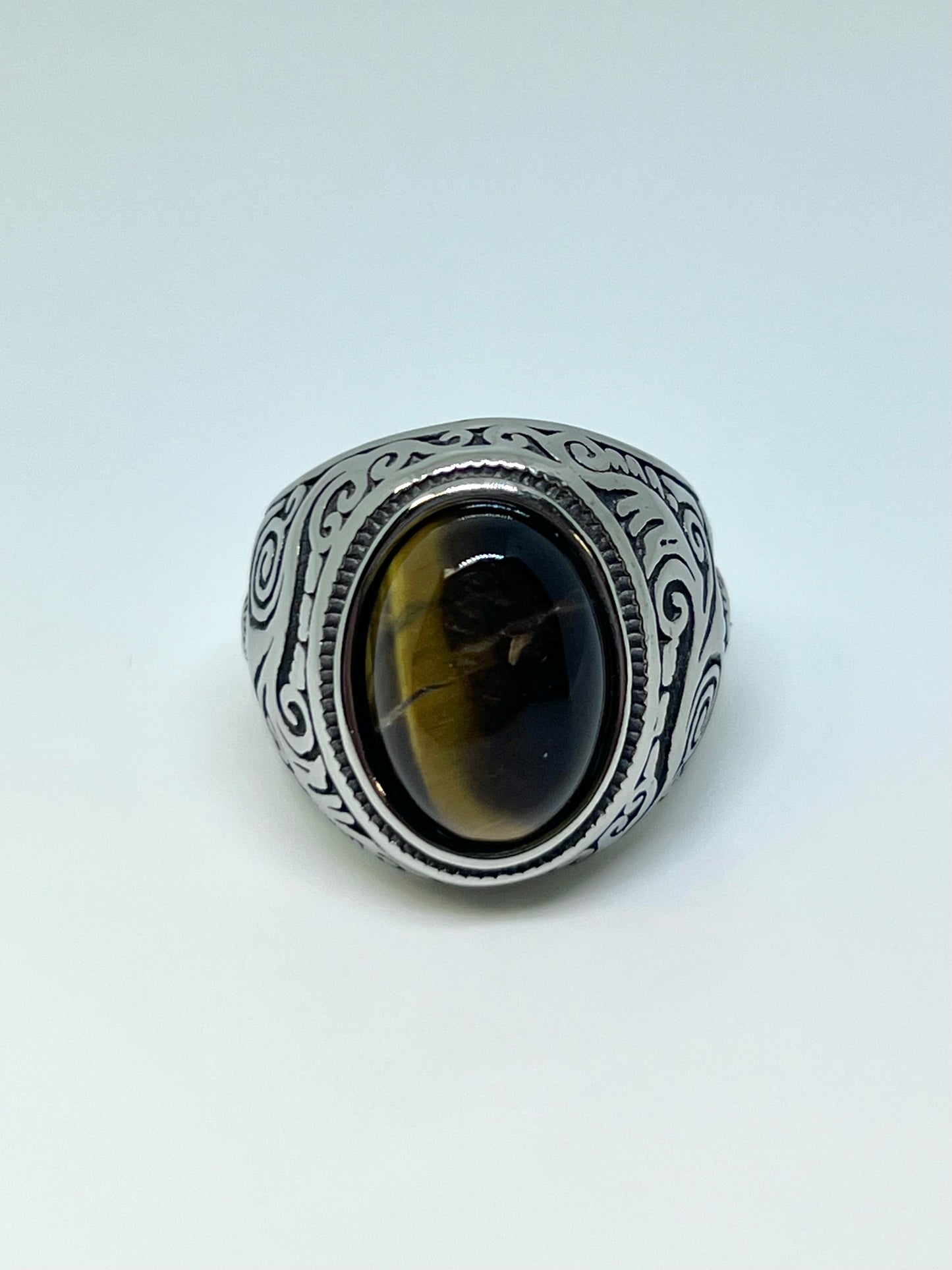 Silvery Stainless Steel Coffee Stone Ring