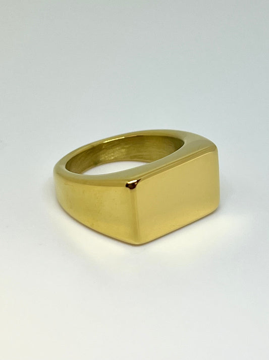 Golden Stainless Steel Rectangular Signet Ring