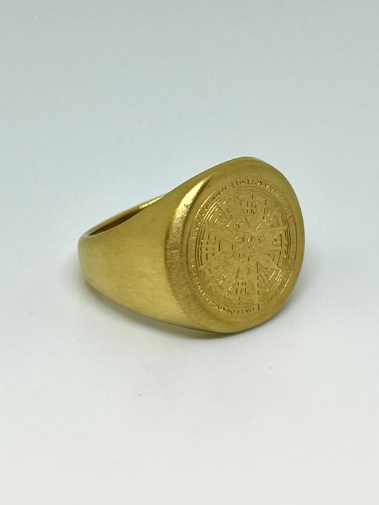 Golden Brushed Stainless Steel Compass Ring