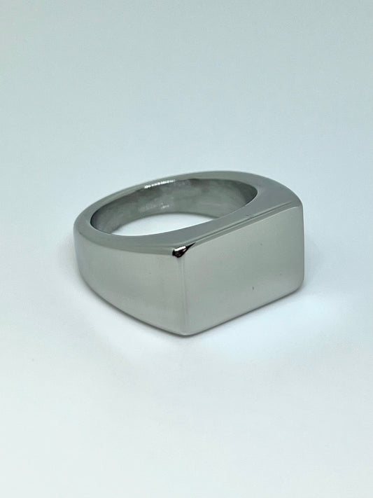 Silvery Stainless Steel Rectangular Signet Ring