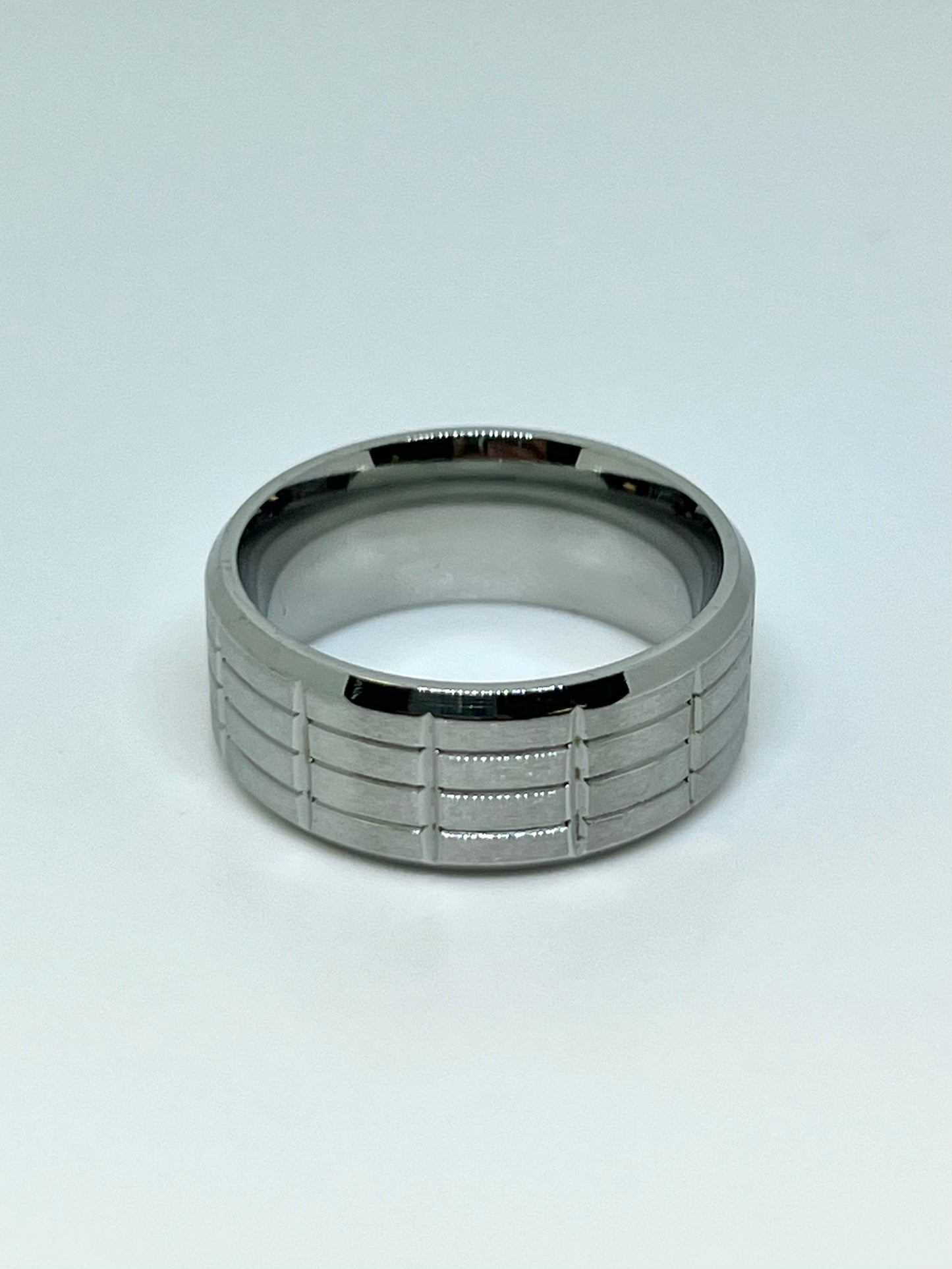 Silvery Brushed Stainless Steel Grooved Ring