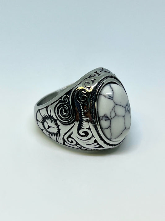 Silvery Stainless Steel White Stone Ring