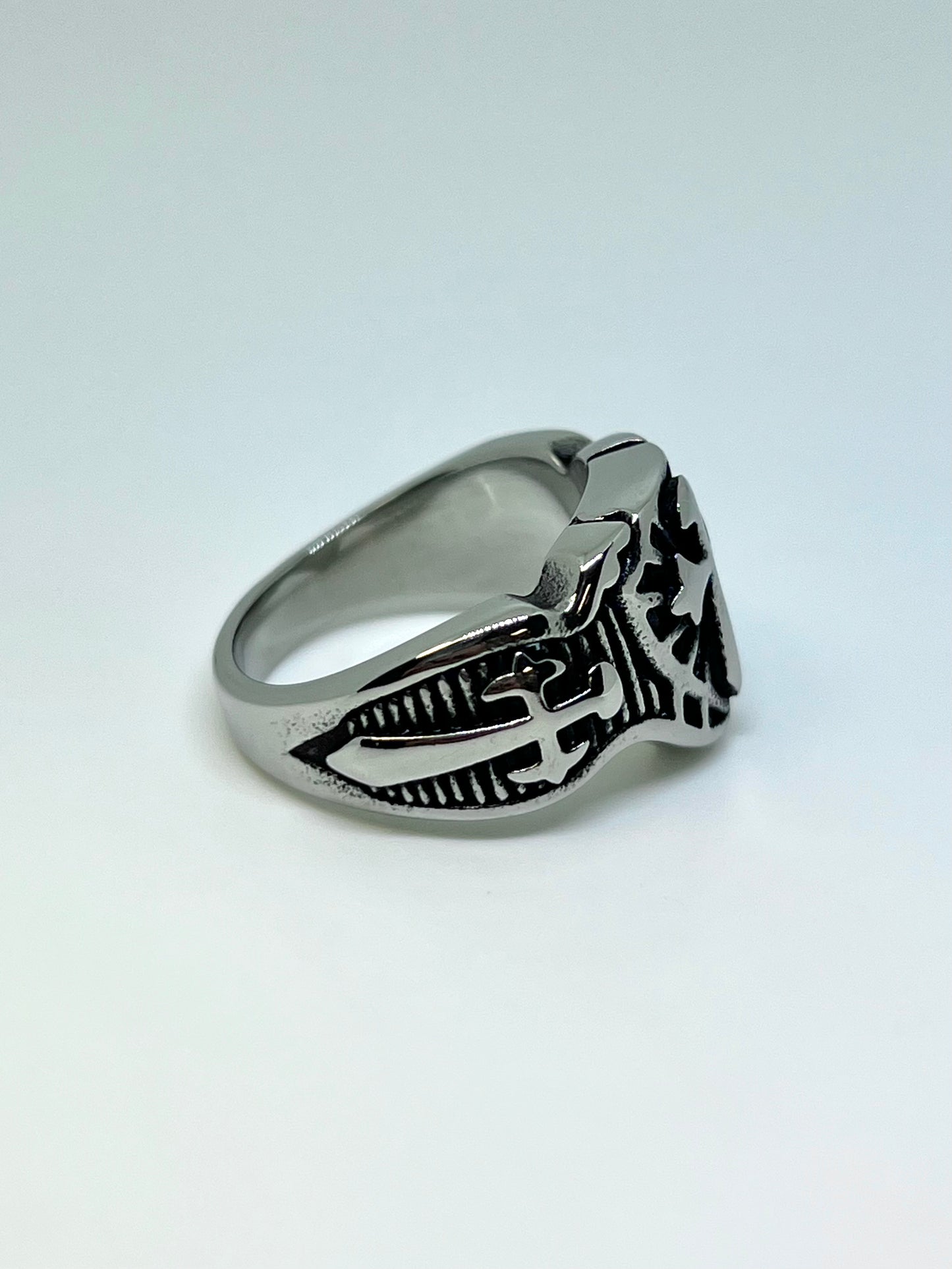 Silvery Stainless Steel Cross Shield Ring