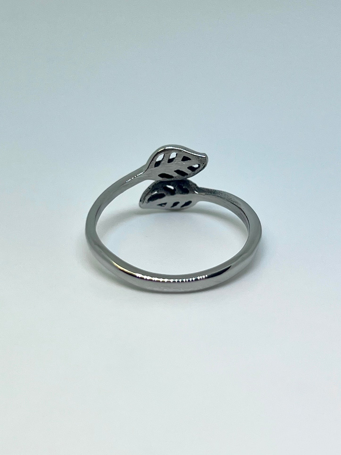 Silvery Stainless Steel Double Leaf Ring