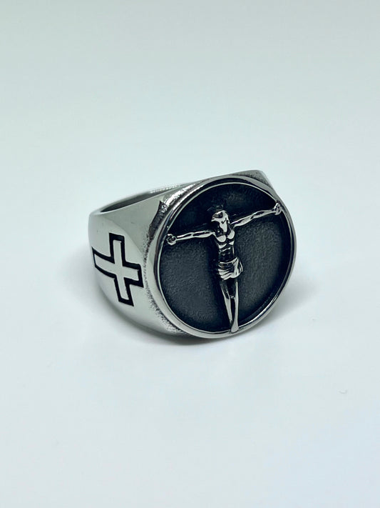 Silvery Stainless Steel Crucifixion Signet Ring