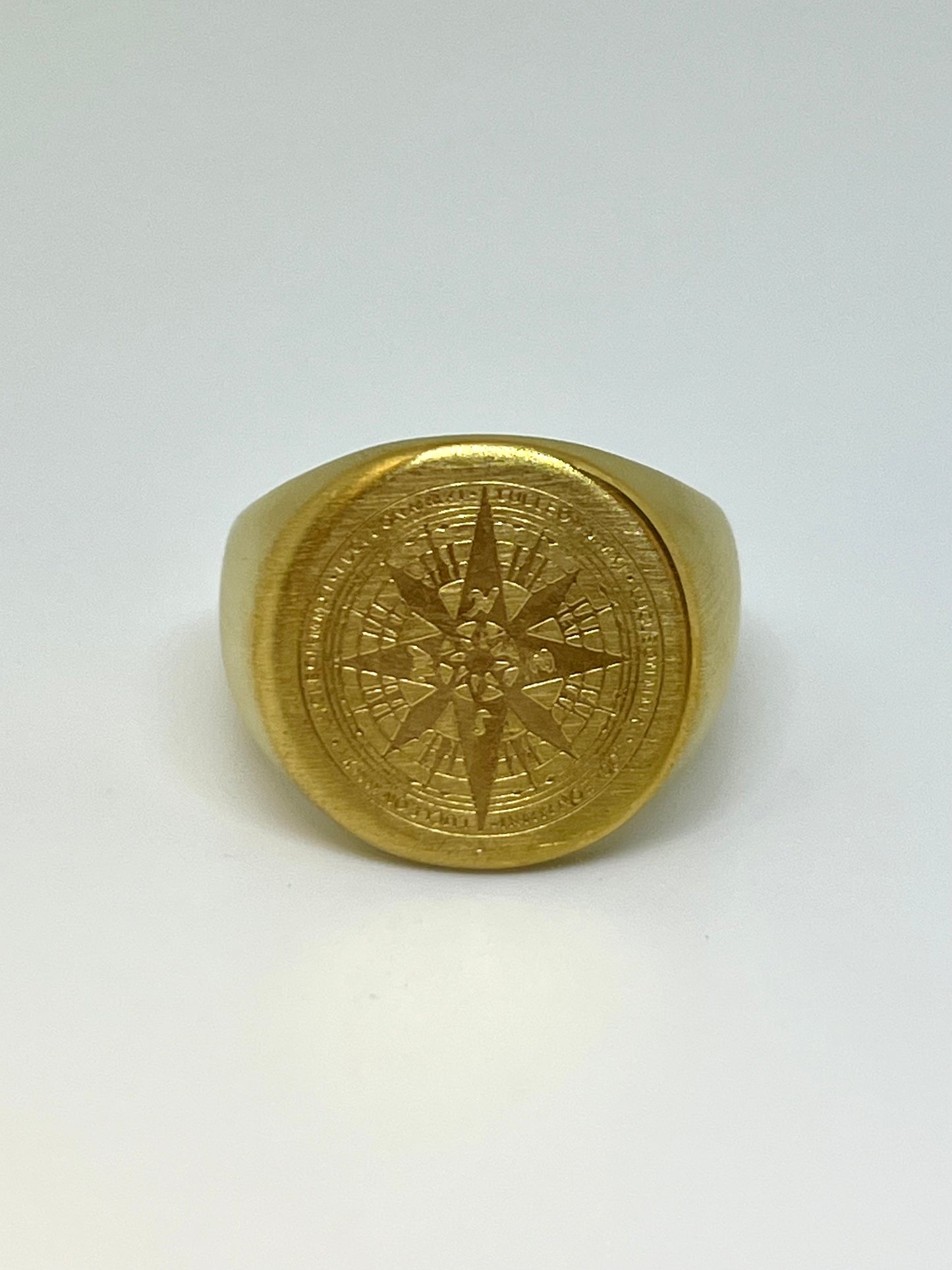 Golden Brushed Stainless Steel Compass Ring