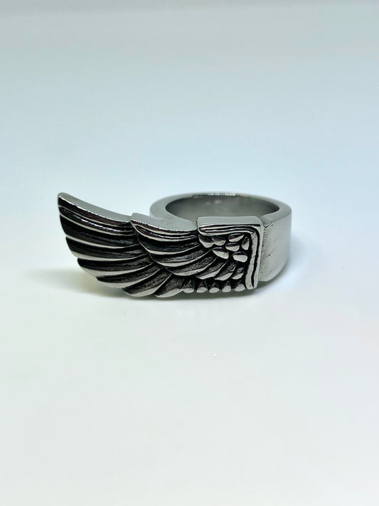 Silvery Stainless Steel One Wing Ring