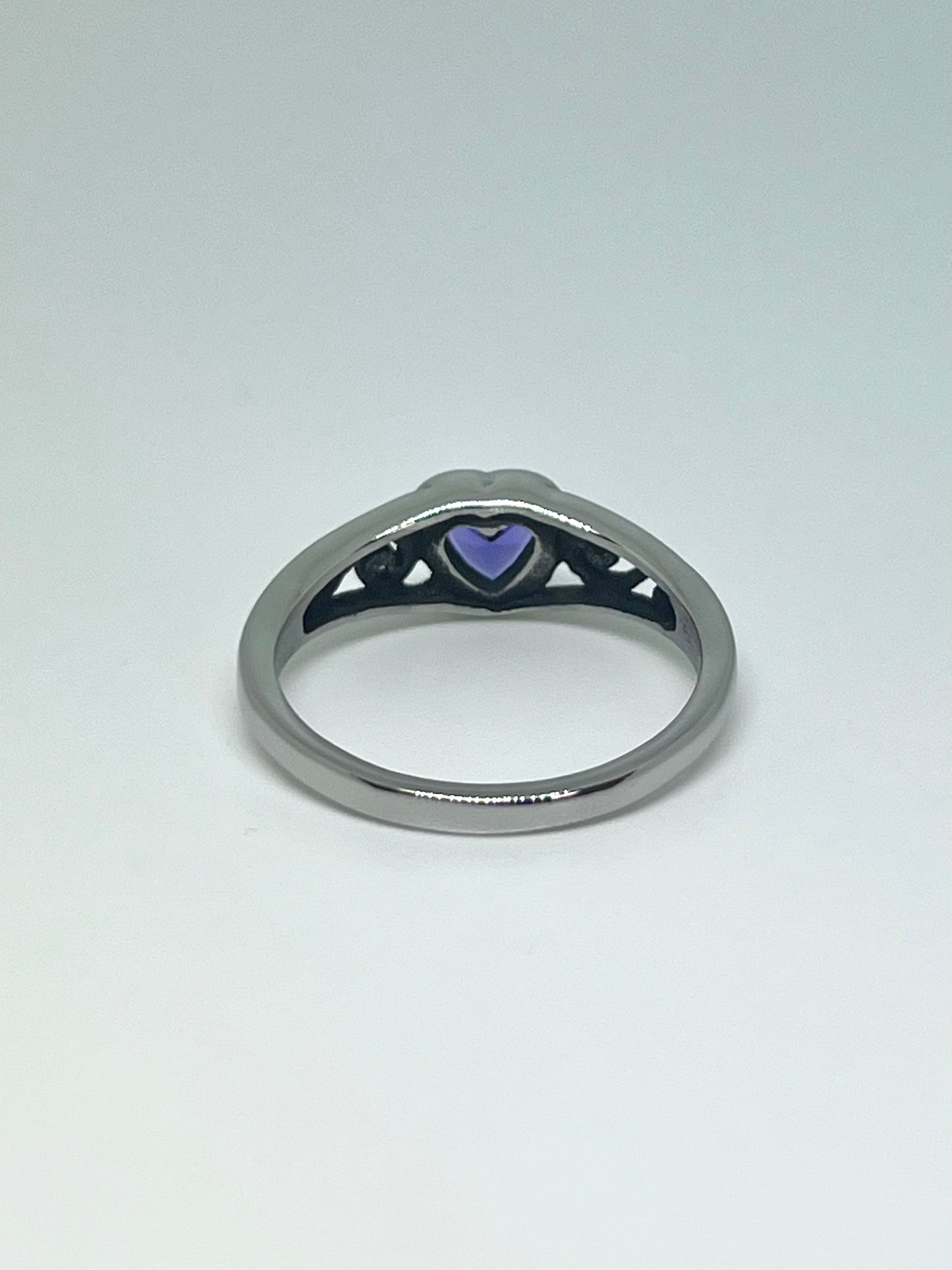 Silvery Stainless Steel Ring with Purple Heart CZ Gem