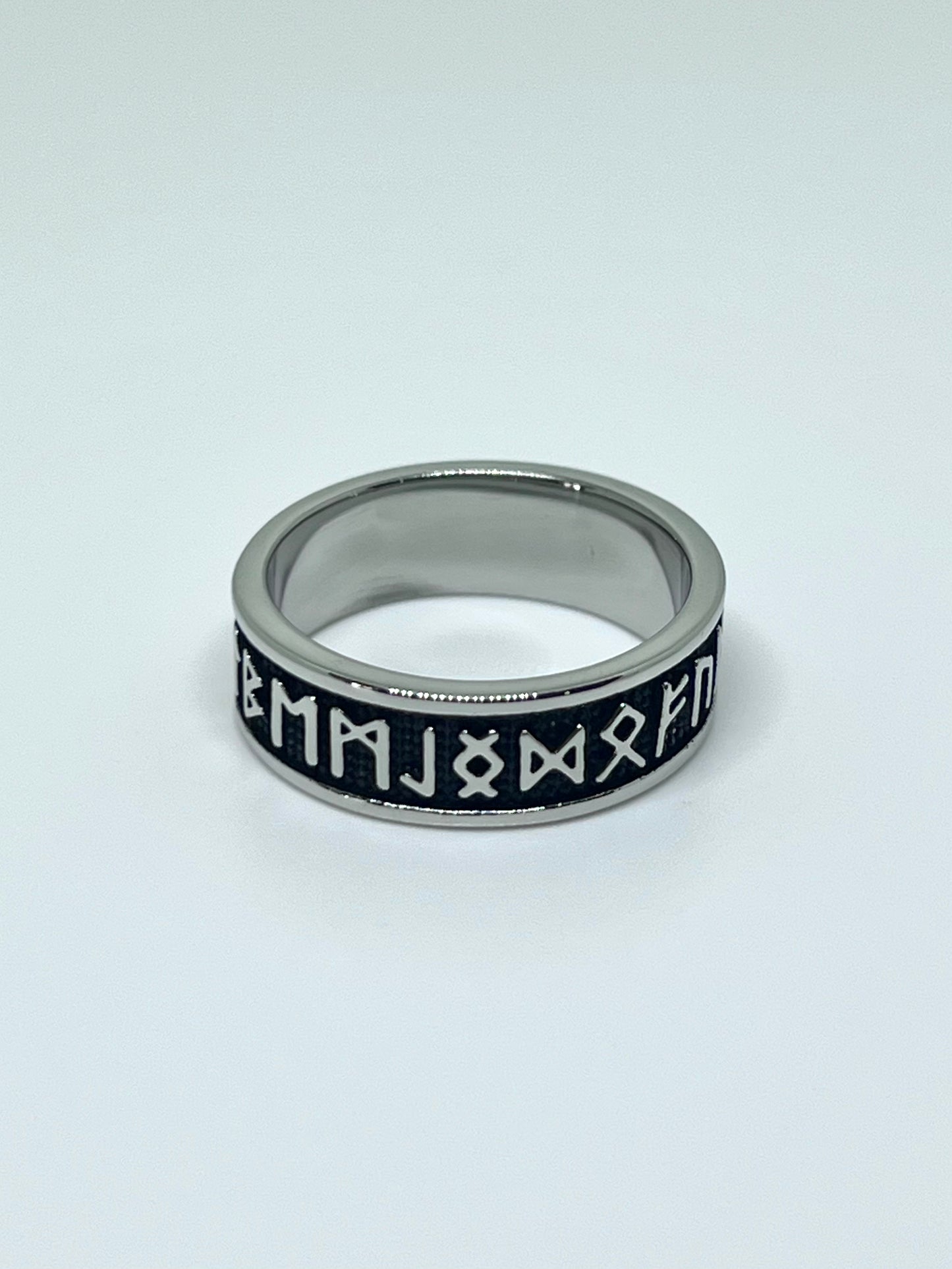 Silvery Stainless Steel Runic Letter Ring