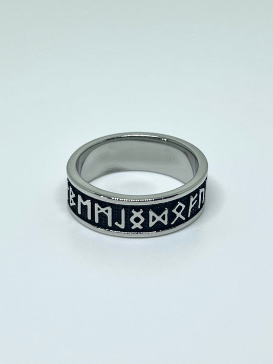 Silvery Stainless Steel Runic Letter Ring