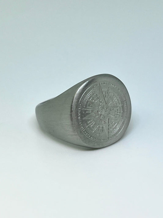 Silvery Brushed Stainless Steel Compass Ring