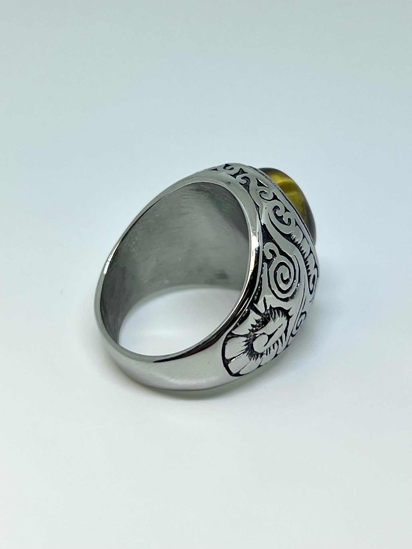 Silvery Stainless Steel Coffee Stone Ring