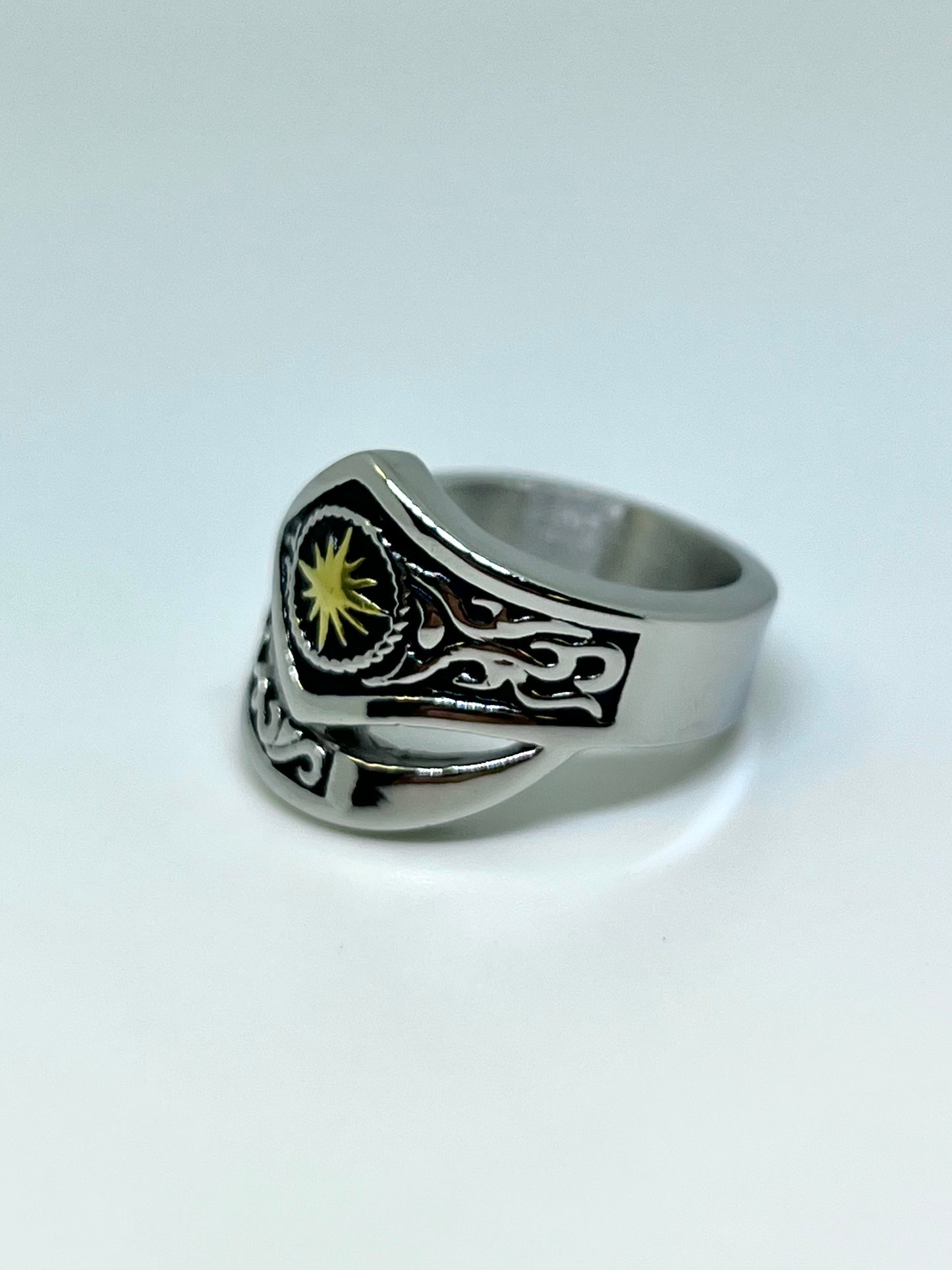 Silvery Stainless Steel Golden Star Ring