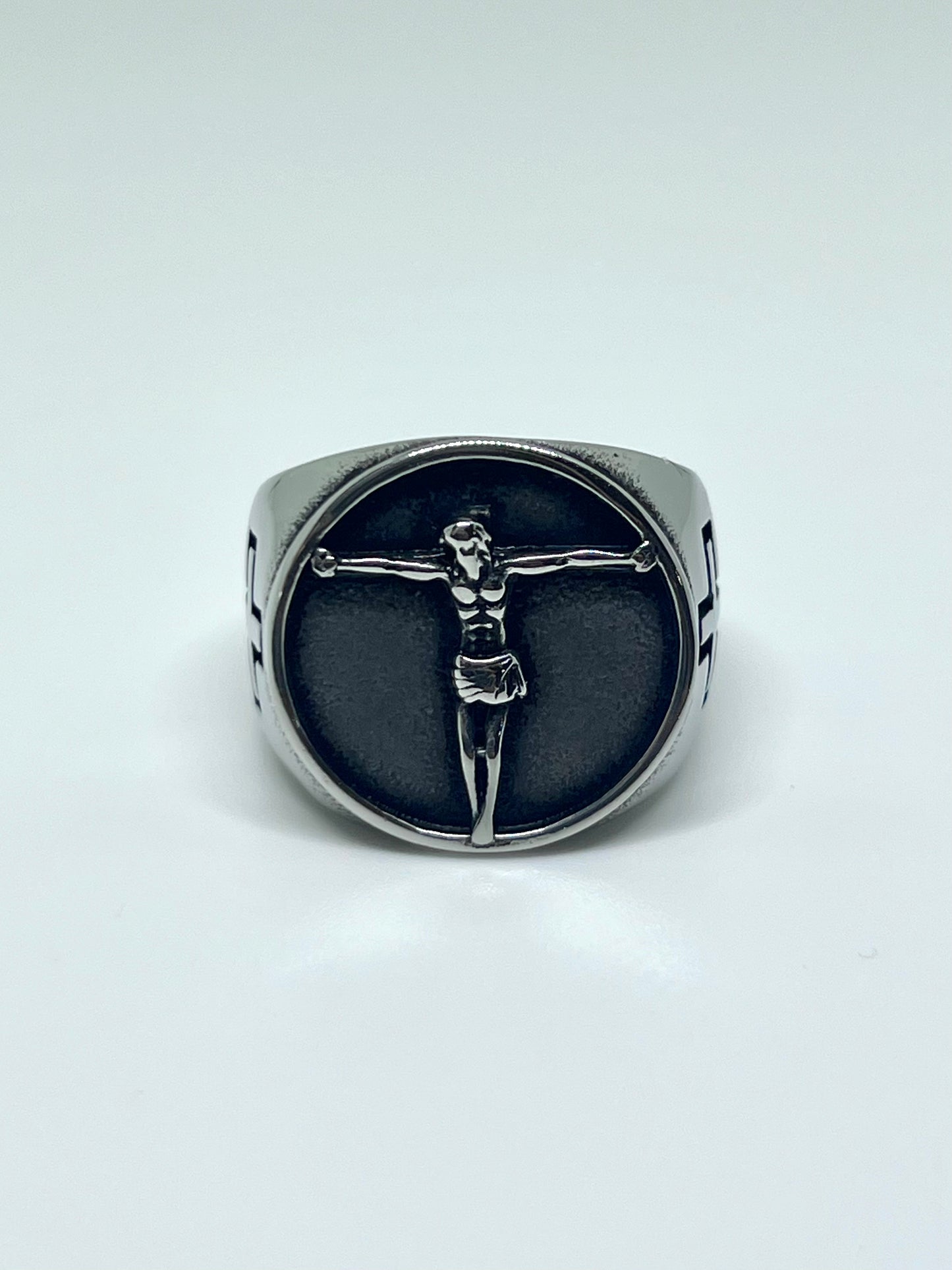 Silvery Stainless Steel Crucifixion Signet Ring