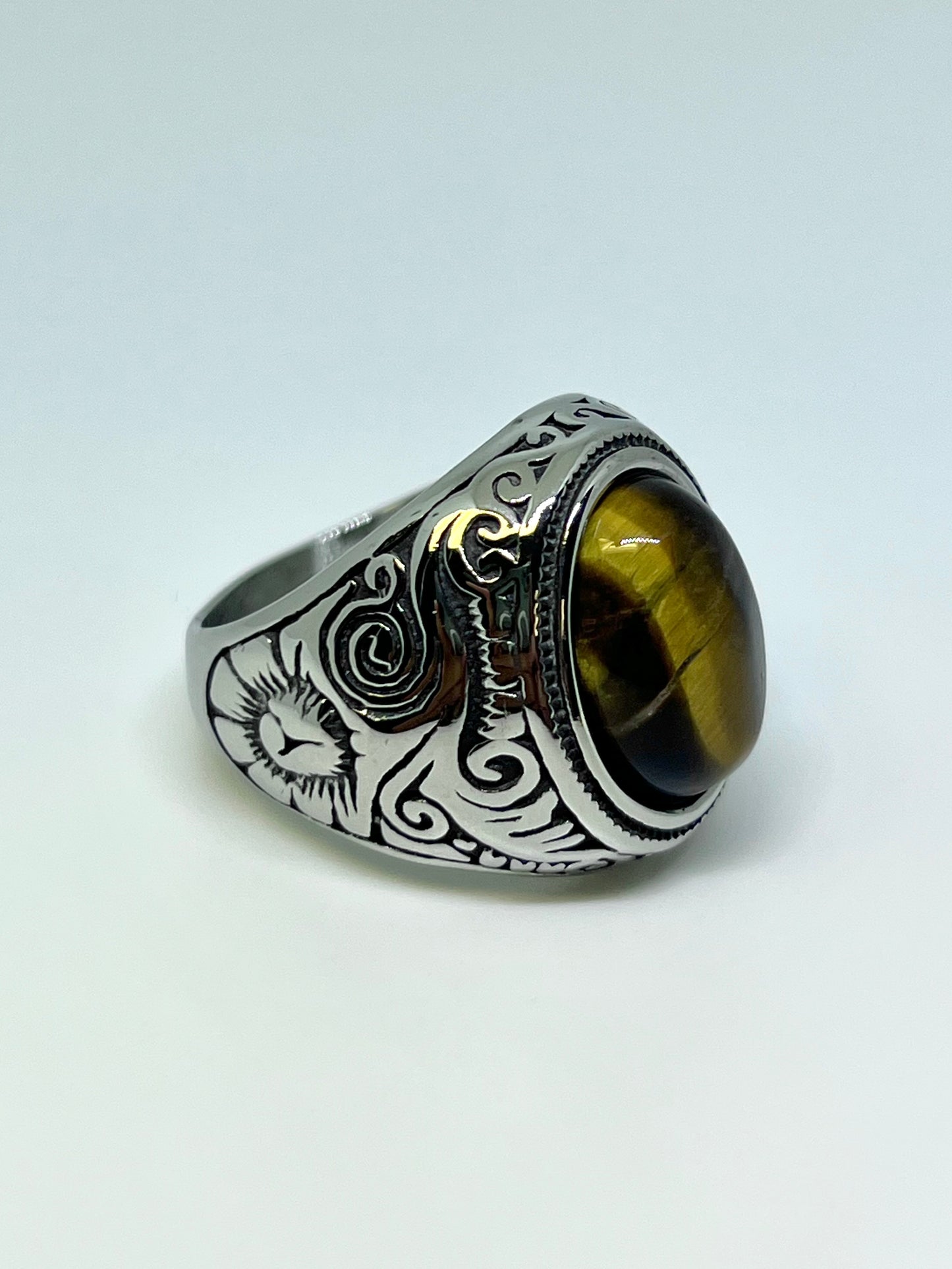 Silvery Stainless Steel Coffee Stone Ring