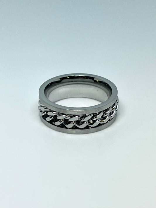 Silvery Stainless Steel Ring with Chain Center