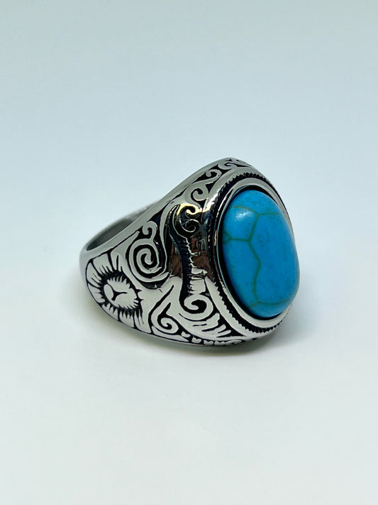 Silvery Stainless Steel Blue Stone Ring