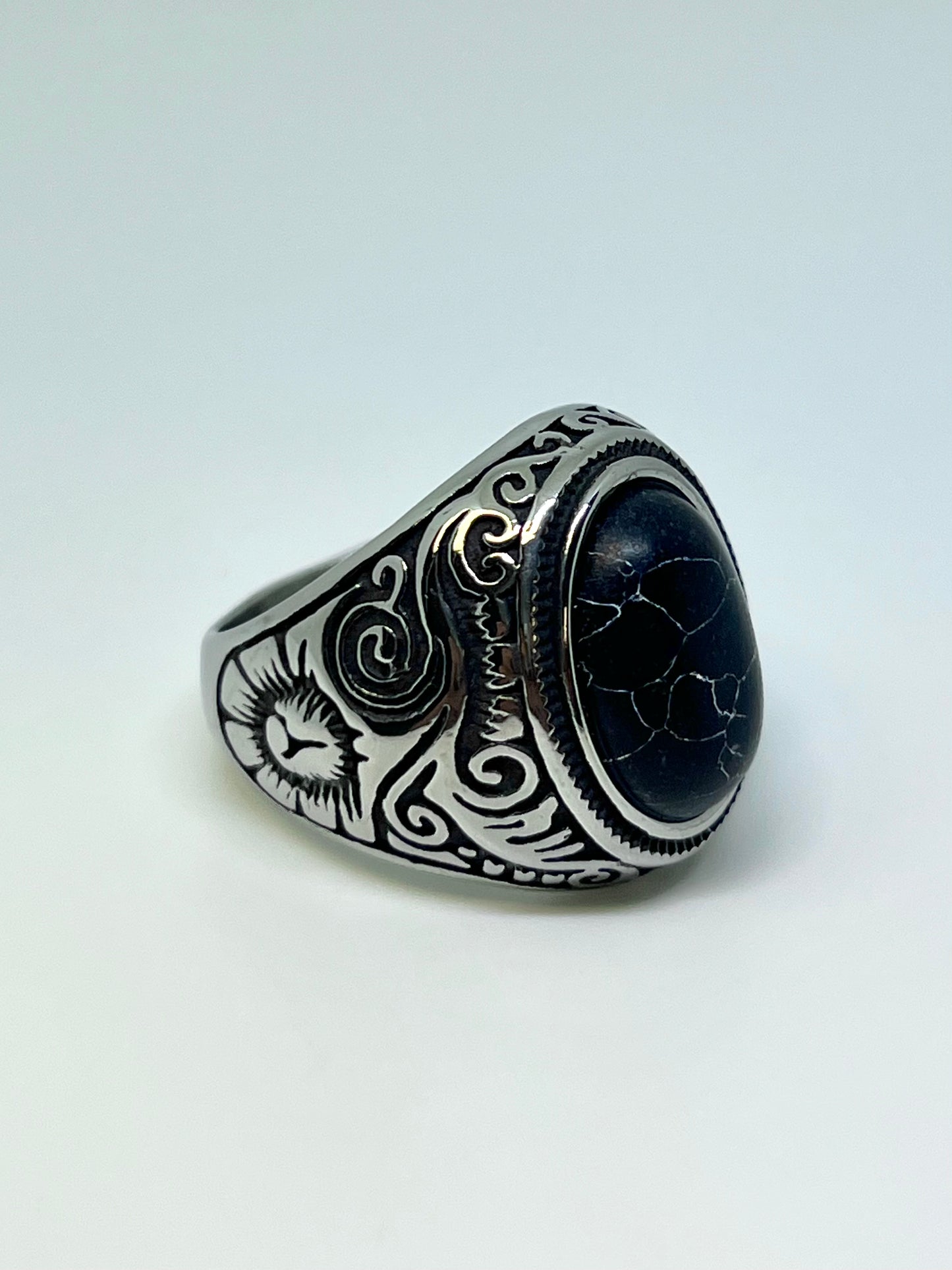 Silvery Stainless Steel Black Stone Ring