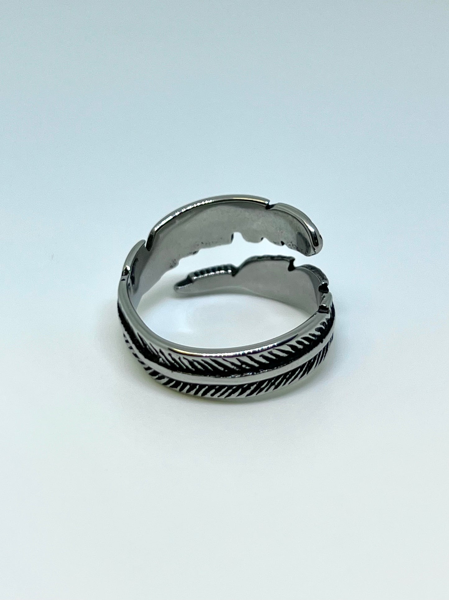 Silvery Stainless Steel Feather Ring